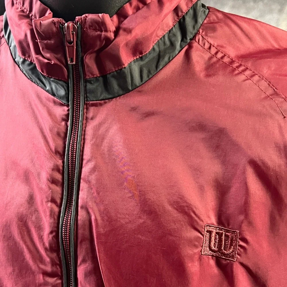 VTG Wilson Burgundy White Windbreaker Jacket Full Zip Athletic Sportswear Size M